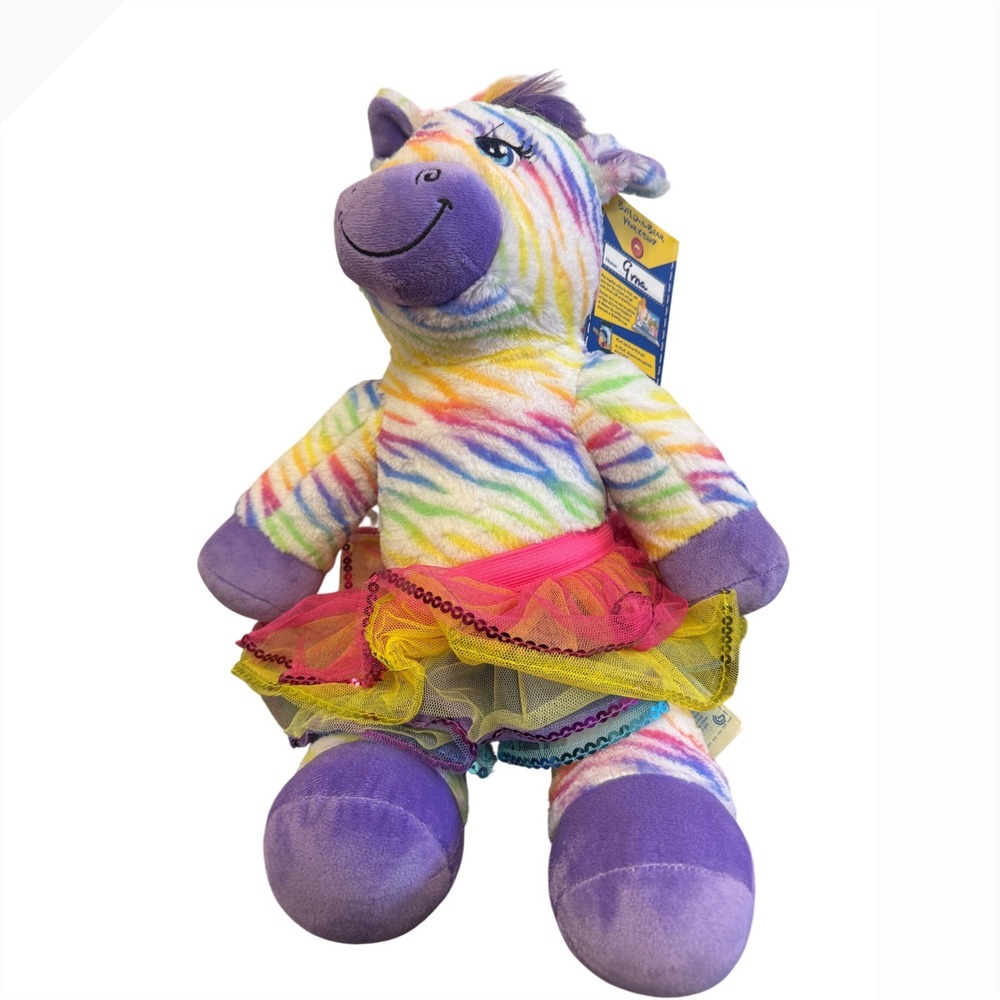 Build-A-Bear Workshop Rainbow Zebra Plush RNBW Style 021376 with Tutu‎ NWT